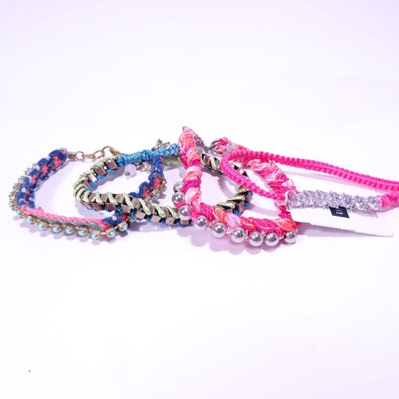 J.Crew AEO Gap Women's Rainbow Braided Crystal Stone Bracelet Set of 4 NWT 125 - Picture 2 of 9